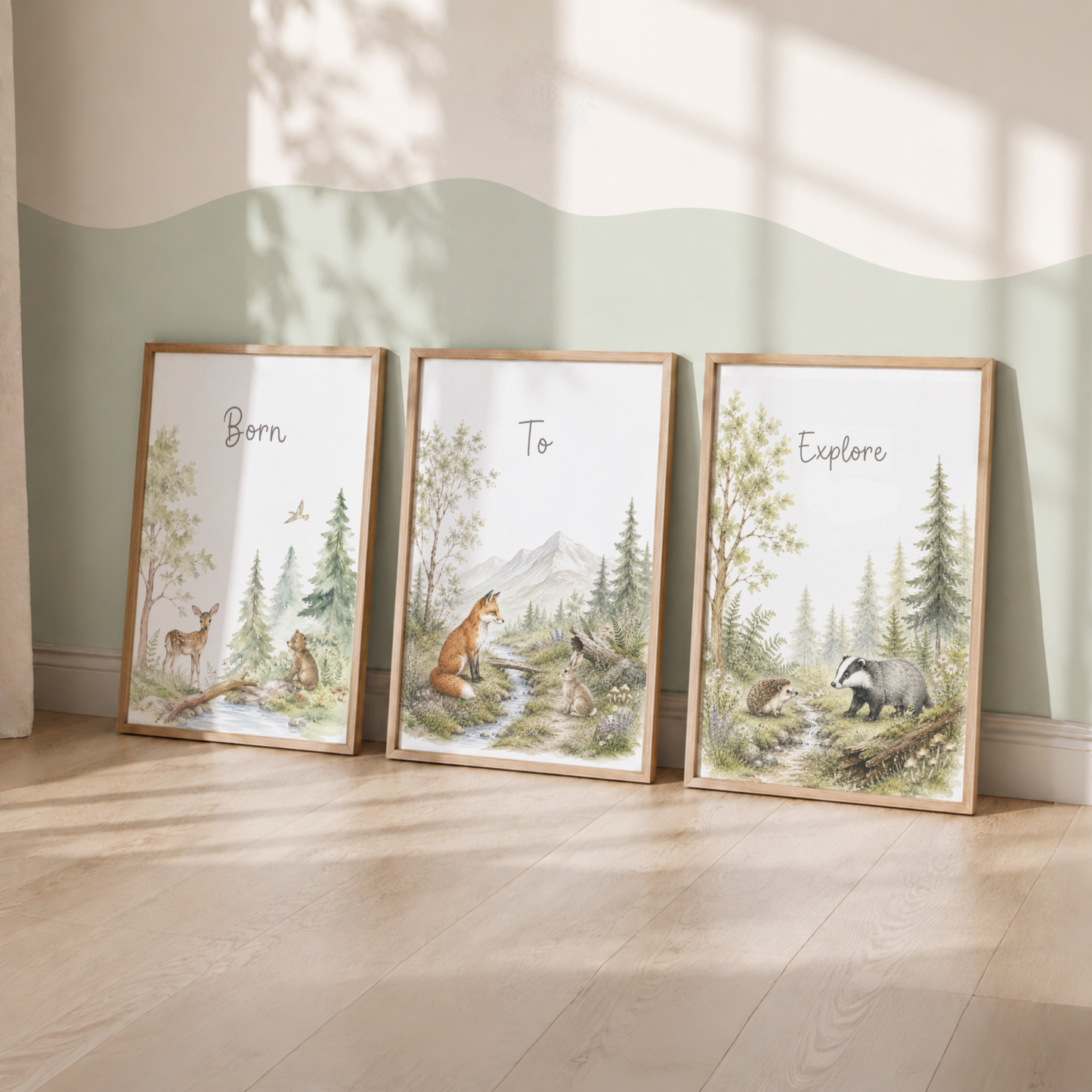 Woodland Animal Nursery Prints – Set of 3 Born to Explore Forest Wall Art