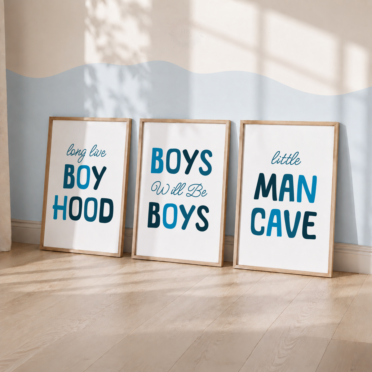 Boys Bedroom Quote Wall Art Set – Blue Typography Prints for Kids’ Room