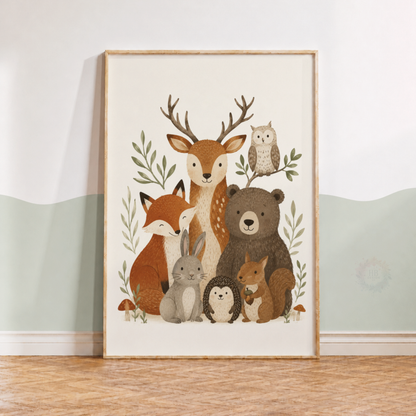 Woodland Animals Nursery Print – Forest Friends Kids Wall Art