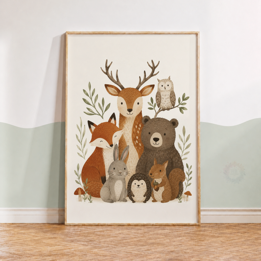Woodland Animals Nursery Print – Forest Friends Kids Wall Art