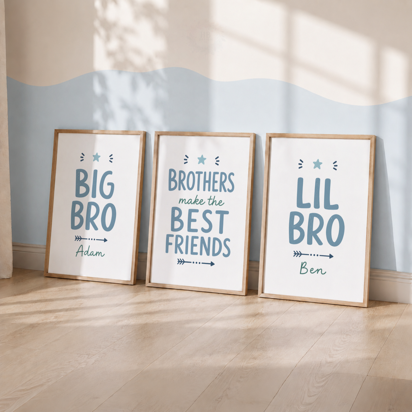 Big Bro, Little Bro – Personalised Set of 3 Blue Brothers Prints