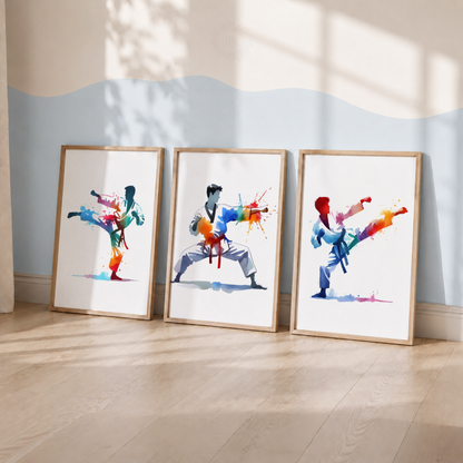 Martial Arts Watercolor Wall Art Set – Colourful Karate & Taekwondo Sports Prints