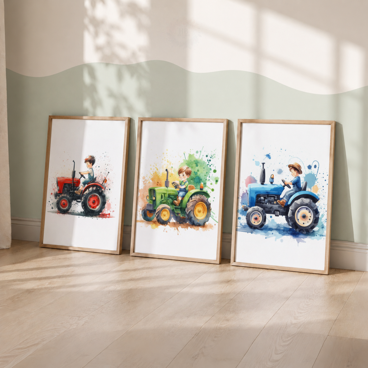 Boys Tractor Nursery Prints Set – Watercolour Farm Wall Art