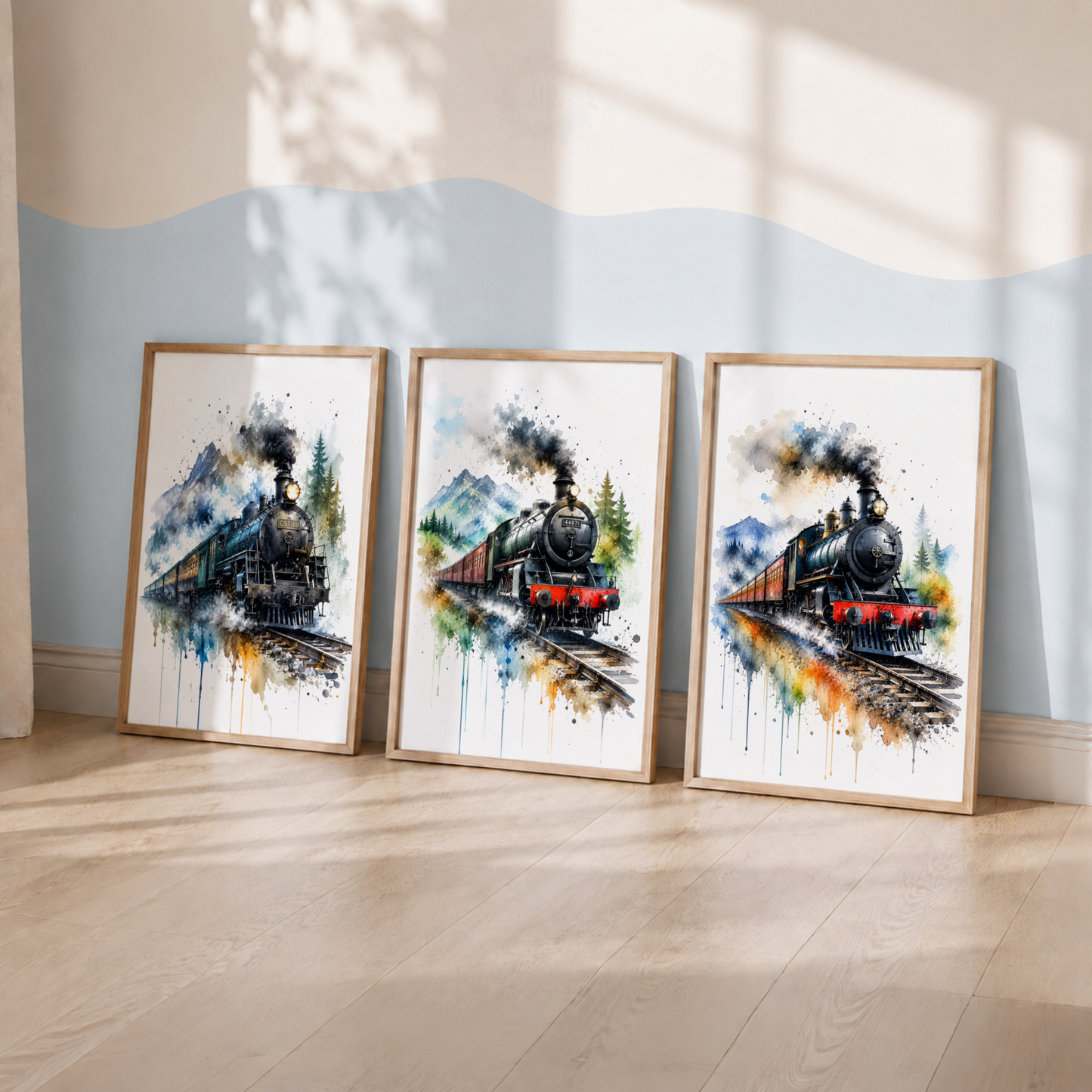 Steam Train Wall Art Set – Watercolour Railway Prints