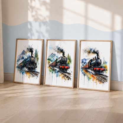 Steam Train Wall Art Set – Watercolour Railway Prints