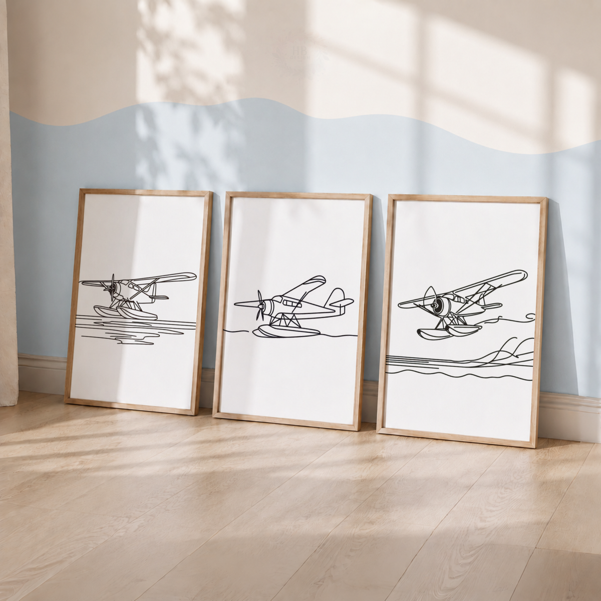 Seaplane Wall Art Set – Minimalist Floatplane Line Art Prints