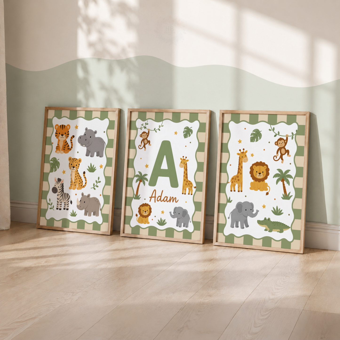 Safari Adventure – Personalised Set of 3 Nursery Prints