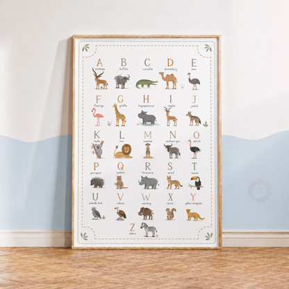 Animal Alphabet Nursery Print – A-Z Educational Wildlife Wall Art