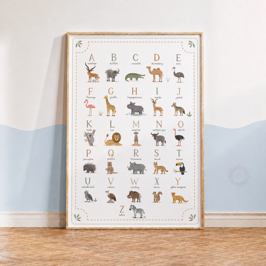Animal Alphabet Nursery Print – A-Z Educational Wildlife Wall Art