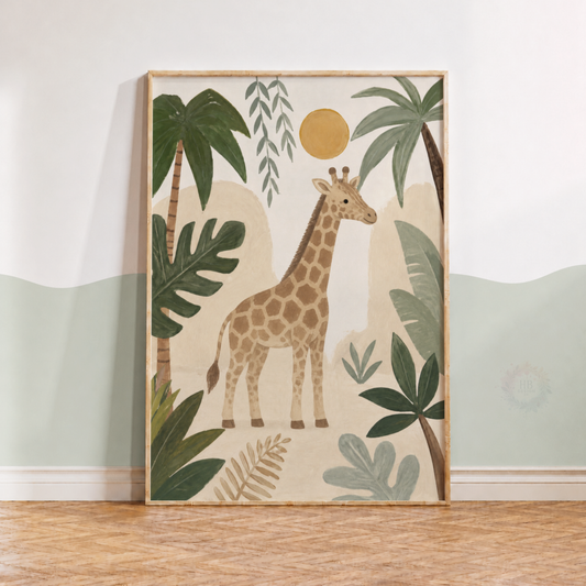 Giraffe Jungle Nursery Print – Safari Animal Kids Wall Art