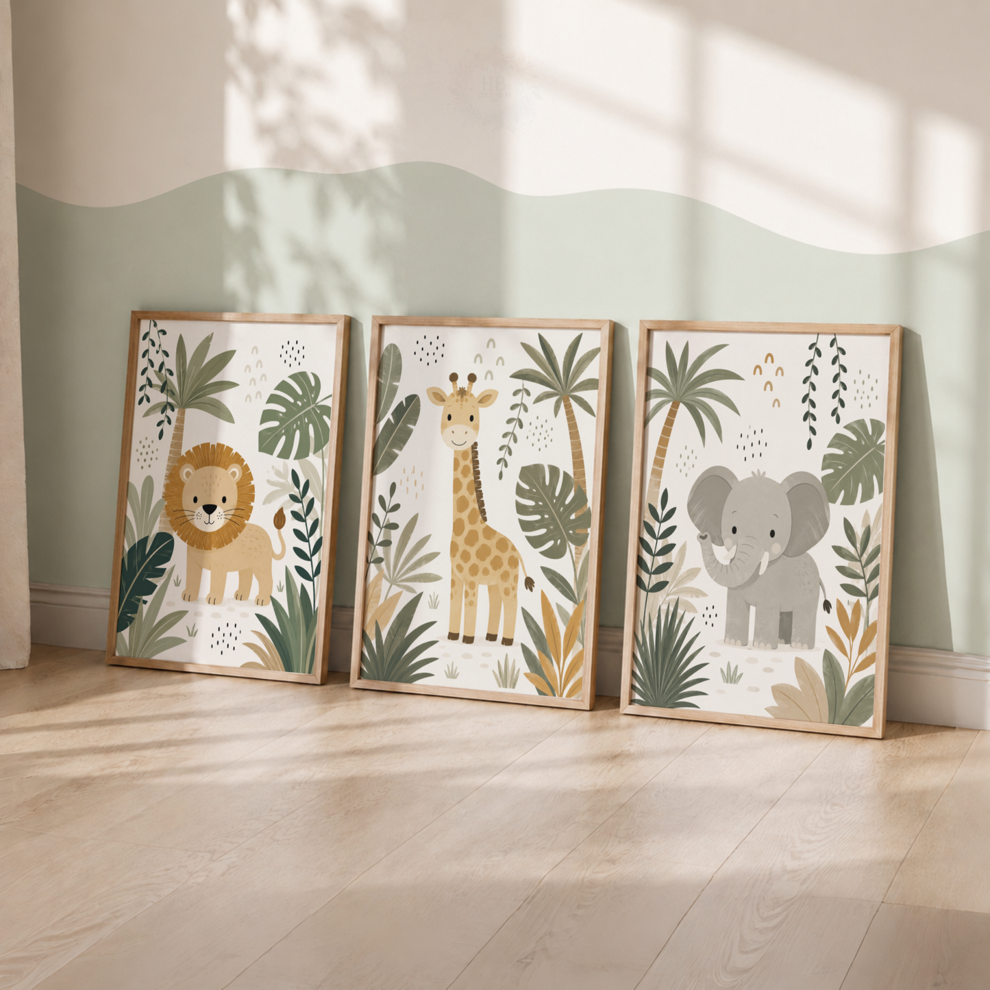 Safari Animal Nursery Prints – Set of 3 Lion, Giraffe & Elephant Jungle Wall Art