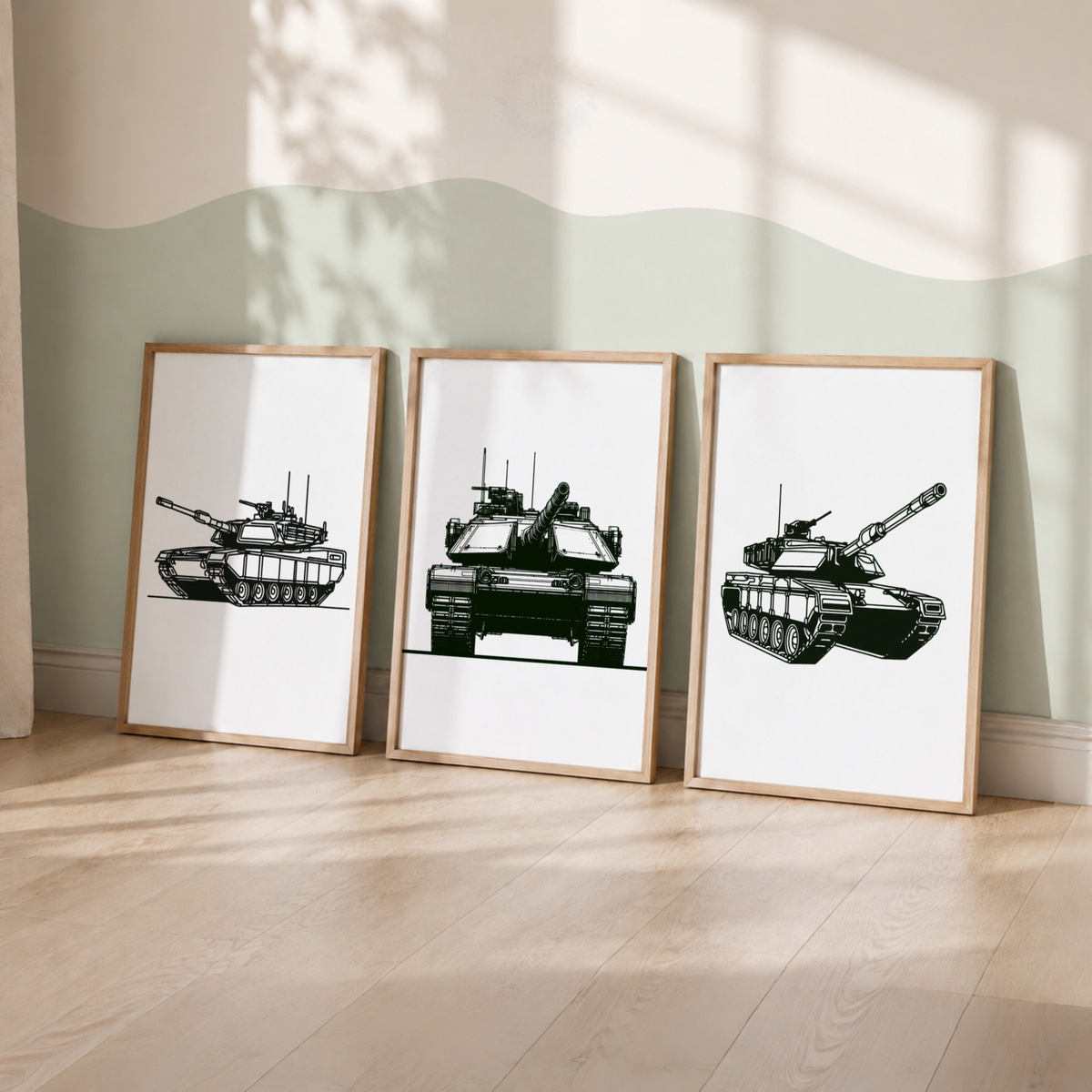 Minimalist Tank Line Art Prints Set – Military Vehicle Wall Art