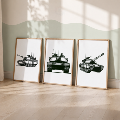 Minimalist Tank Line Art Prints Set – Military Vehicle Wall Art