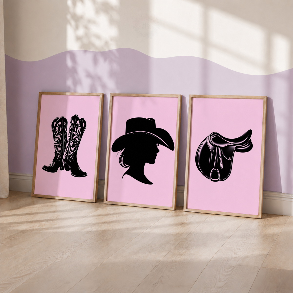 Pink Cowgirl Wall Art Set – Western Boots, Cowgirl & Saddle Prints