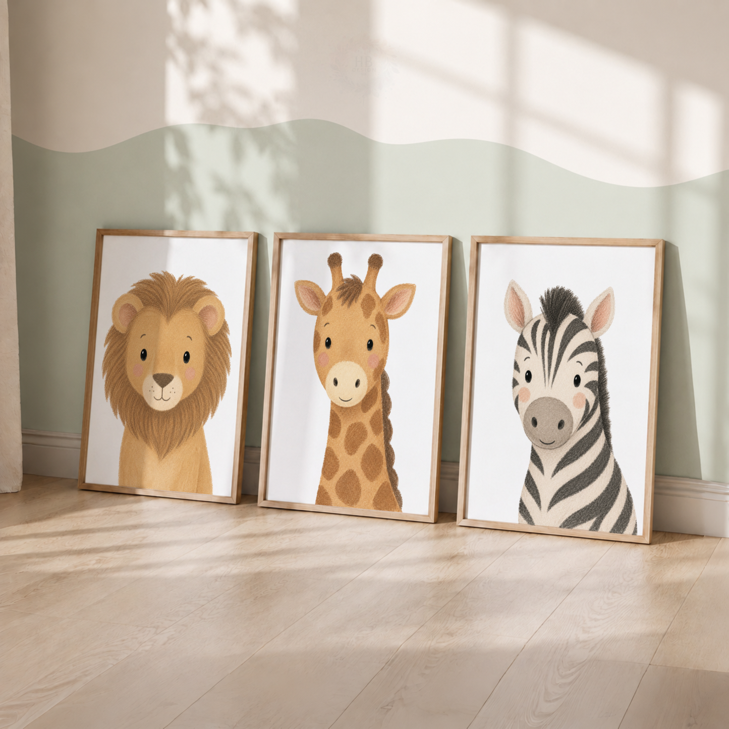 Safari Animal Nursery Prints Set – Lion Giraffe & Zebra Wall Art