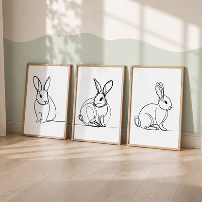 Minimalist Bunny Line Art Prints Set – Rabbit Nursery Wall Art