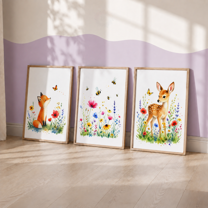 Wildflower Friends – Set of 3 Woodland Nursery Prints