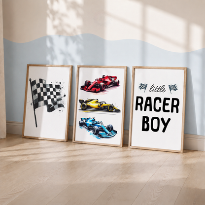 Formula Race Car Wall Art Set – Little Racer Boy Prints