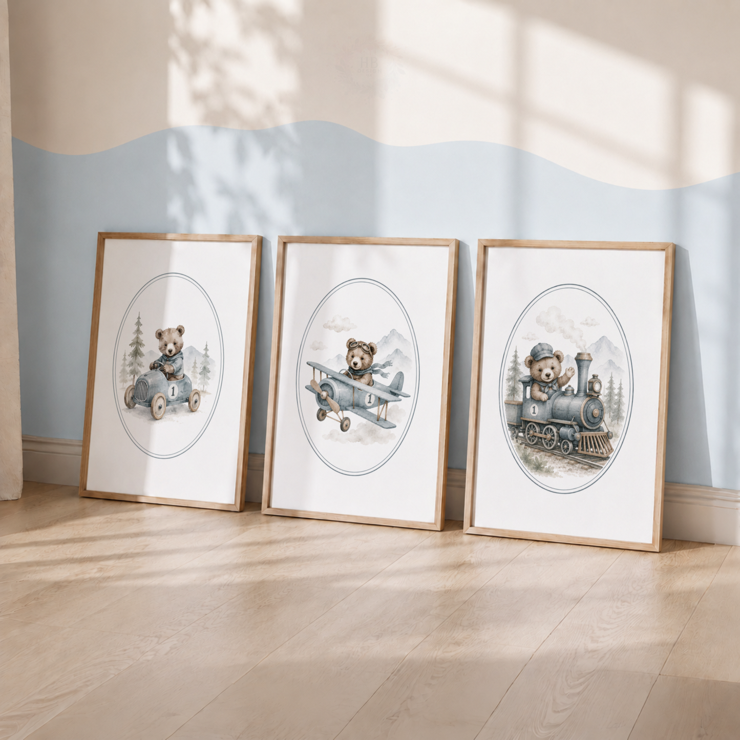 Vintage Teddy Bear Transport Wall Art Set – Nursery Adventure Prints