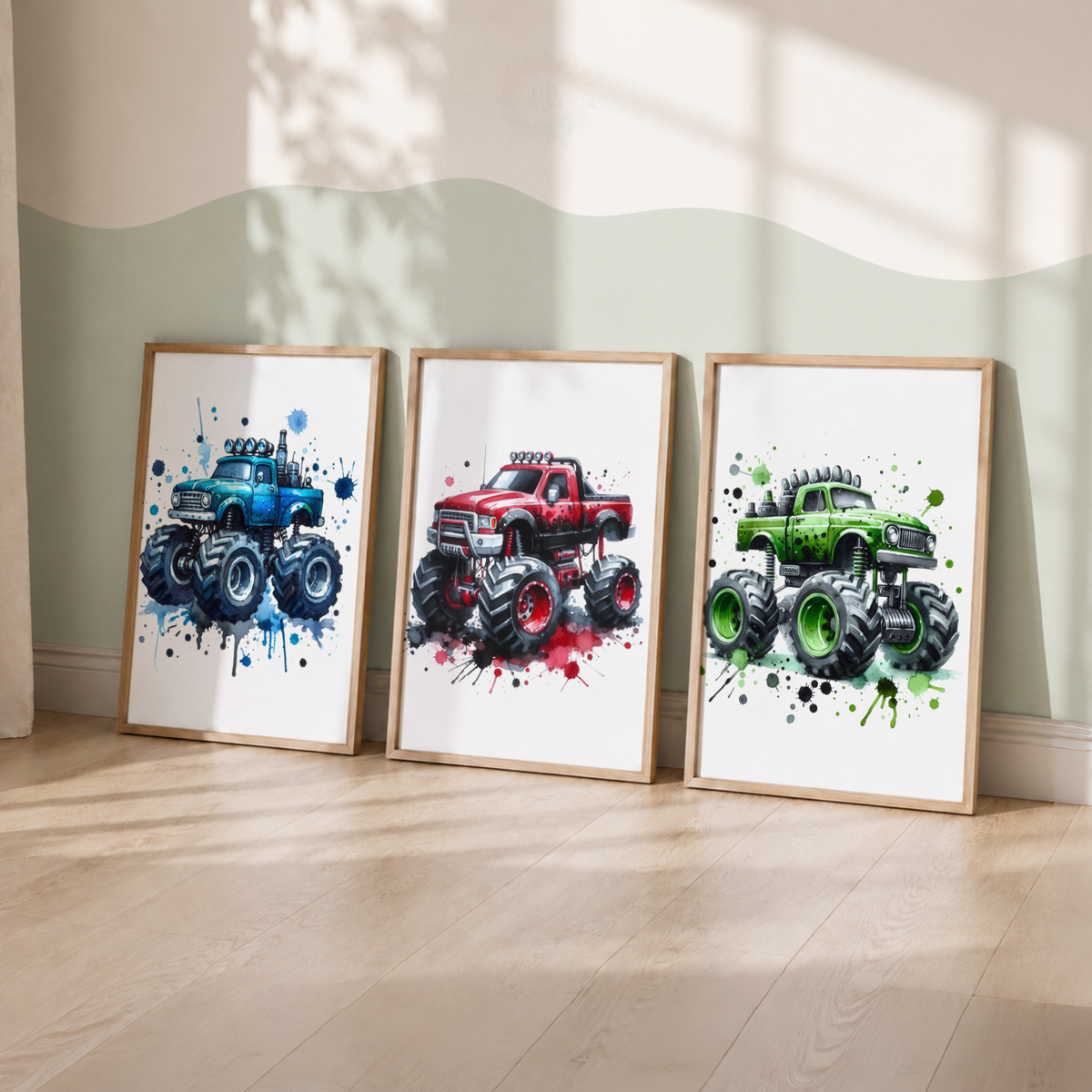Colorful Monster Truck Wall Art Set – Boys Vehicle Prints