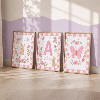 Butterfly Garden – Personalised Set of 3 Nursery Prints
