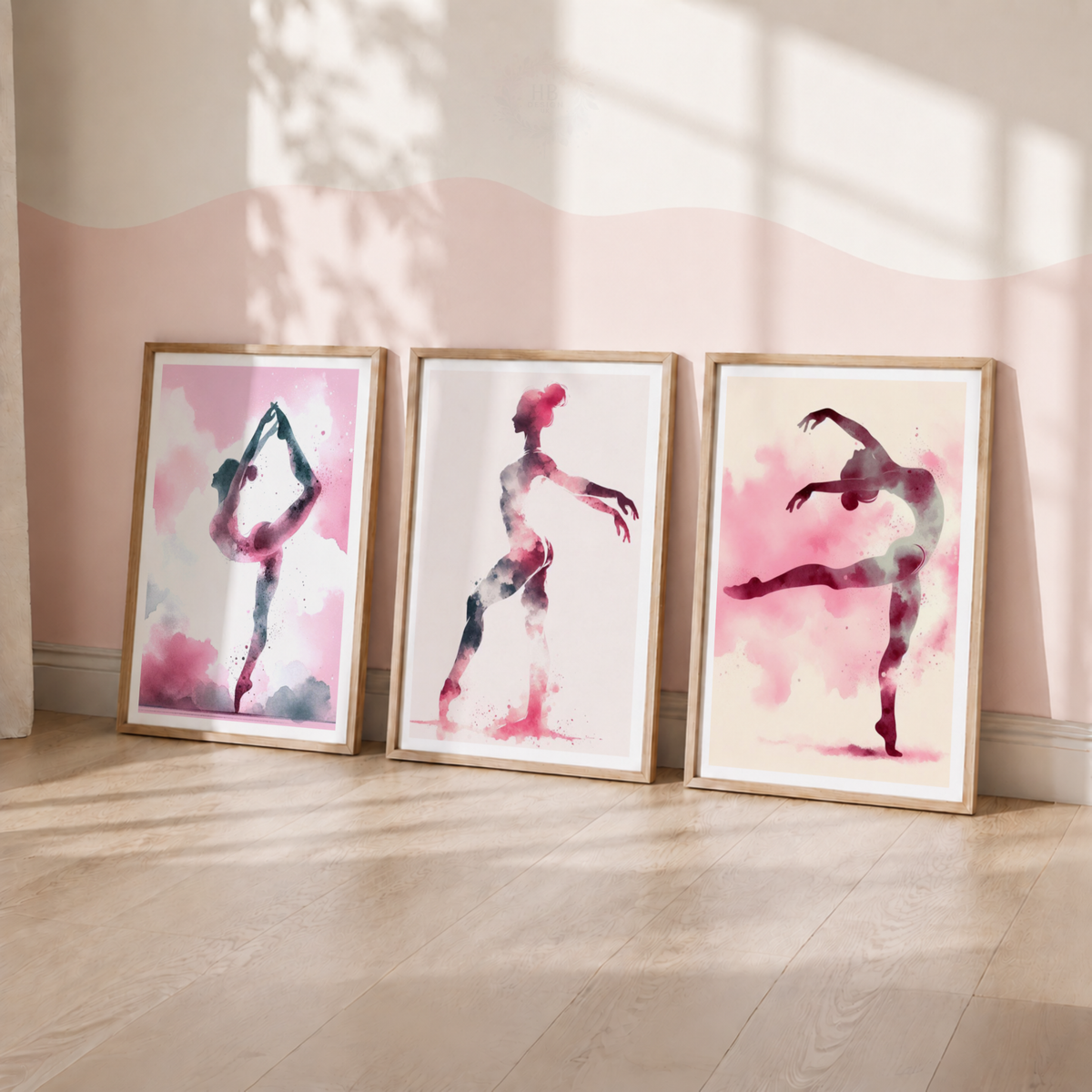 Pink Ballet Wall Art Set – Watercolour Ballerina Prints for Girls’ Bedroom