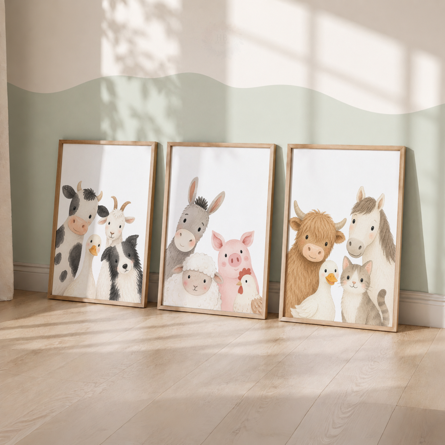 Cute Farm Animal Nursery Prints – Set of 3 Watercolour Farmyard Wall Art