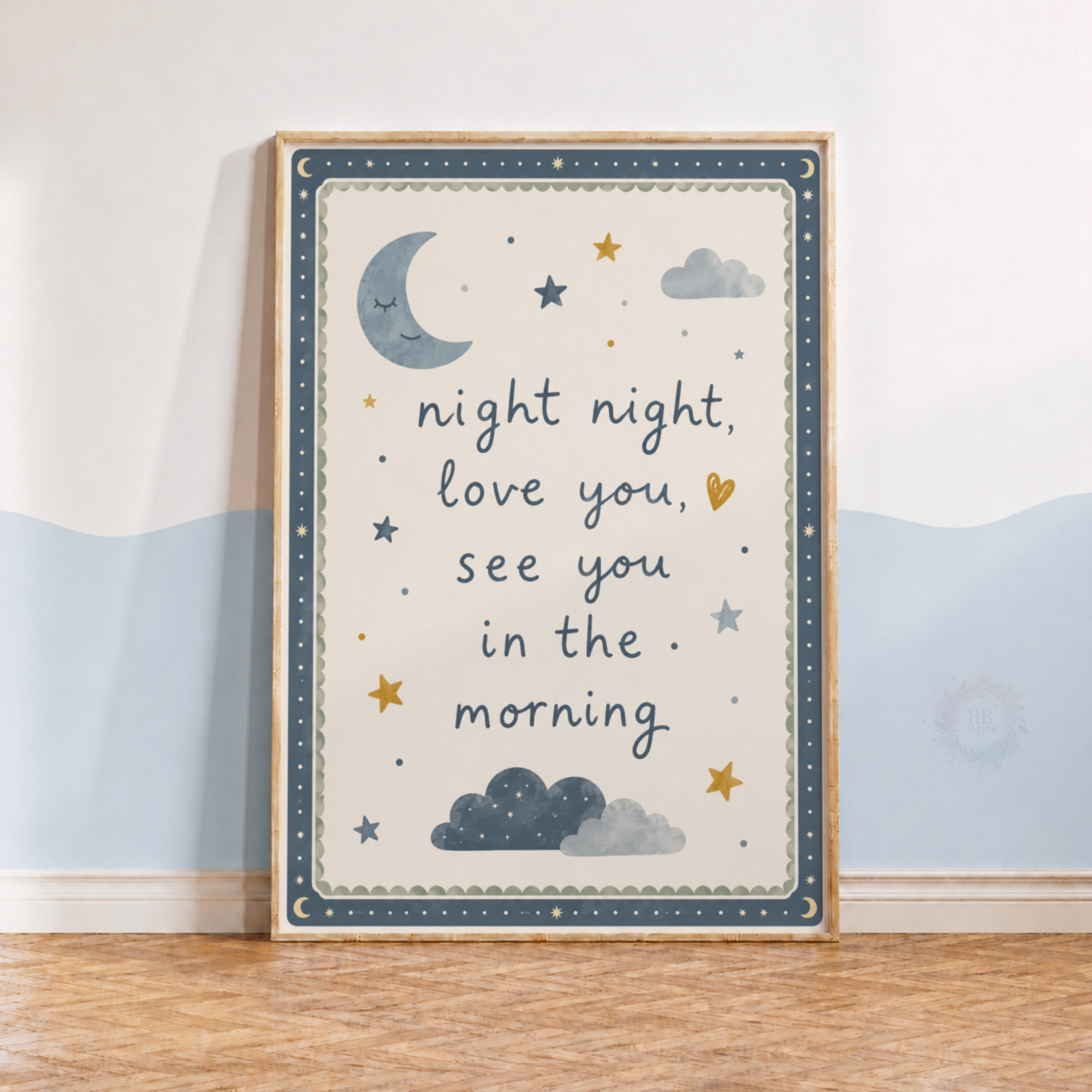 Night Night Love You Nursery Print – Moon & Stars Bedtime Quote Wall Art
