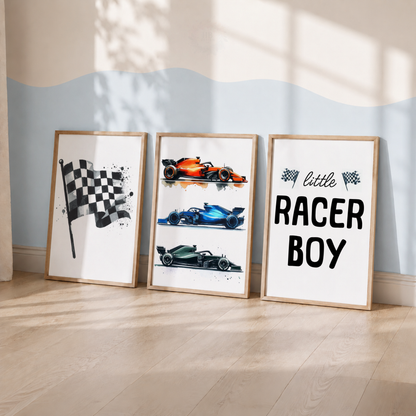 Formula Racing Car Prints Set – Little Racer Boy Wall Art