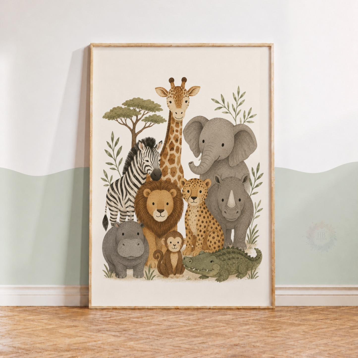 Safari Animals Nursery Print – Jungle Friends Kids Wall Art