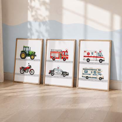 On the Move – Set of 3 Vehicle Nursery Prints