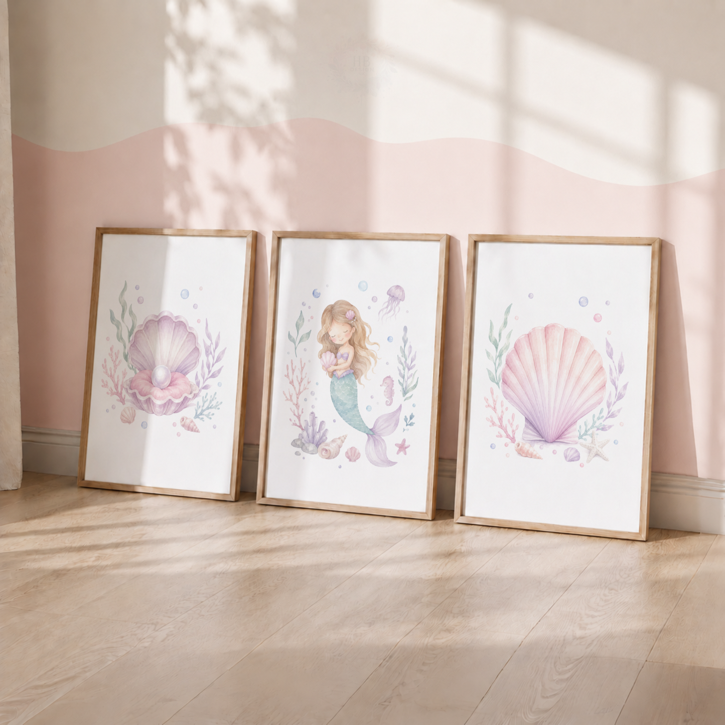 Mermaid Nursery Prints – Seashell, Pearl & Under the Sea Wall Art Set