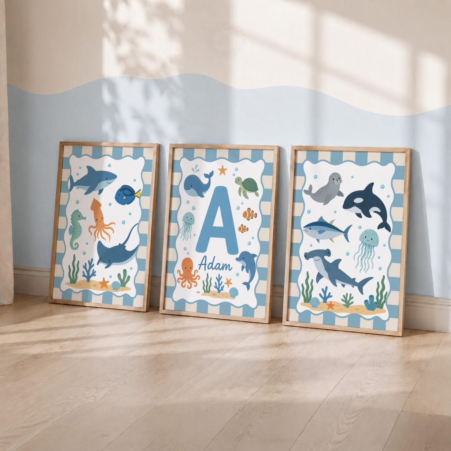 Under the Sea – Personalised Set of 3 Ocean Nursery Prints