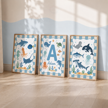Under the Sea – Personalised Set of 3 Ocean Nursery Prints