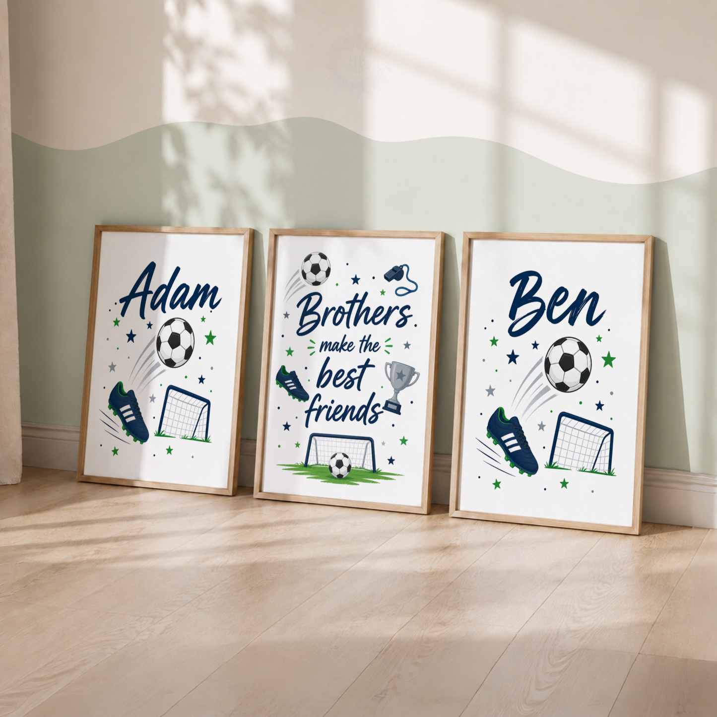 Football Brothers – Personalised Boys Bedroom Print Set