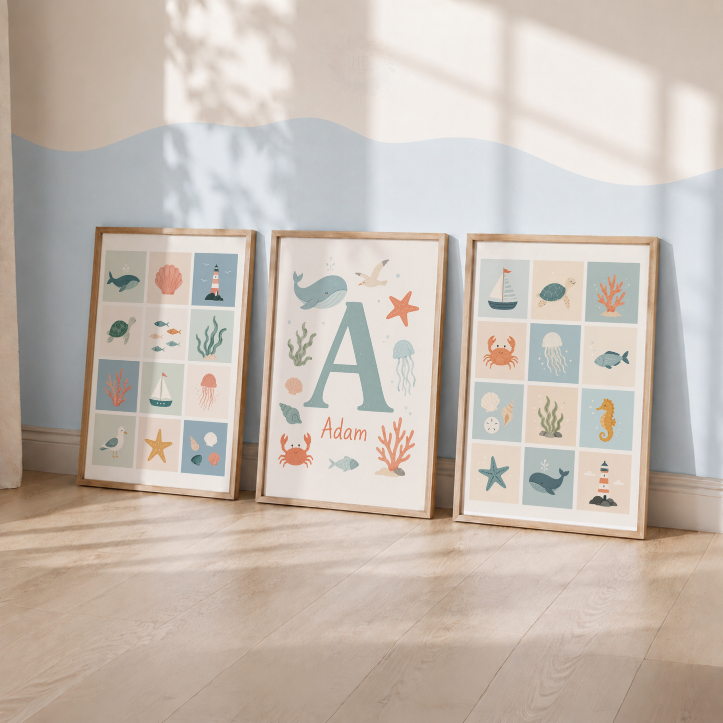 Personalised Ocean Wall Art Set – Adam Under the Sea Nursery Prints