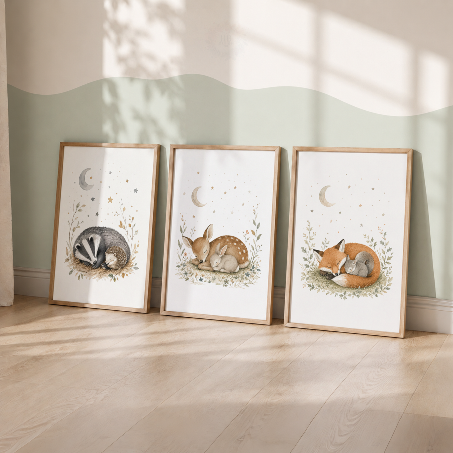 Woodland Animals Nursery Prints – Set of 3 Sleepy Forest Animal Wall Art