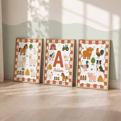 Little Farmyard – Personalised Set of 3 Farm Animal Nursery Prints