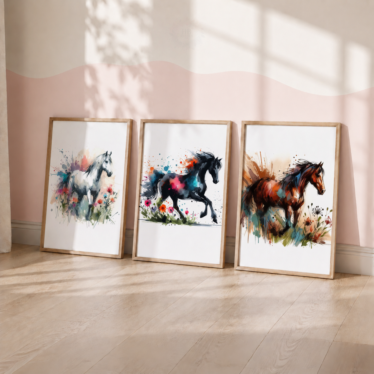 Horse Wall Art Set – Colourful Watercolour Horse Prints