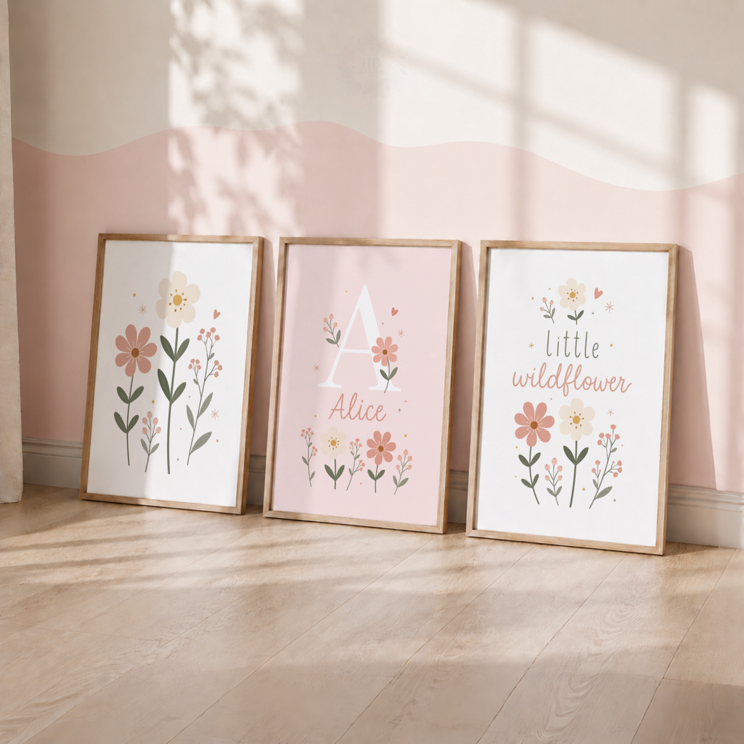 Personalised Wildflower Nursery Prints – Custom Name Floral Wall Art Set