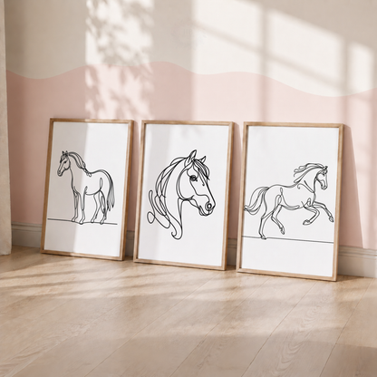 Horse Wall Art Set – Minimalist Equestrian Line Art Prints