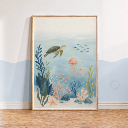 Under the Sea Nursery Print – Ocean Animals Kids Wall Art