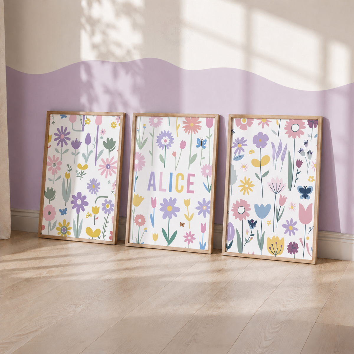 Personalised Floral Wall Art Set – Colourful Wildflower Name Prints