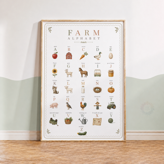 Farm Alphabet Nursery Print – A-Z Educational Farm Wall Art