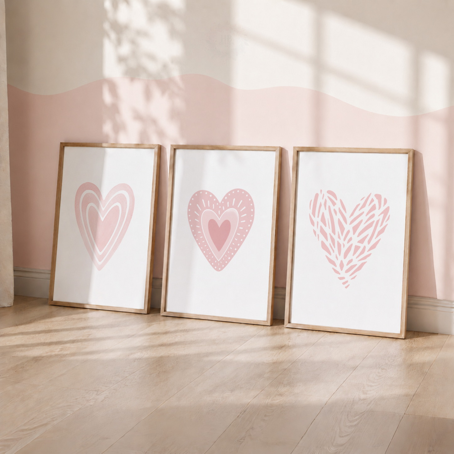 Pink Heart Nursery Prints – Set of 3 Minimalist Love Wall Art