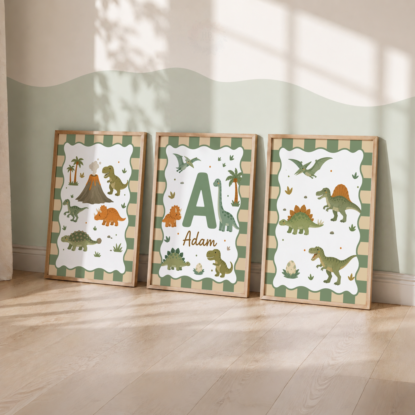 Dinosaur Adventure – Personalised Set of 3 Dinosaur Nursery Prints