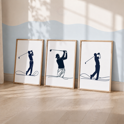 Golf Wall Art Set – Minimalist Golfer Prints for Boys’ Bedroom & Golf Room