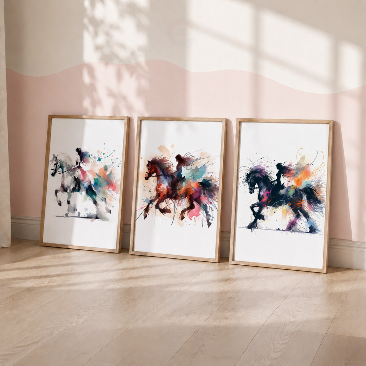 Horse Riding Wall Art Set – Colourful Watercolour Equestrian Prints
