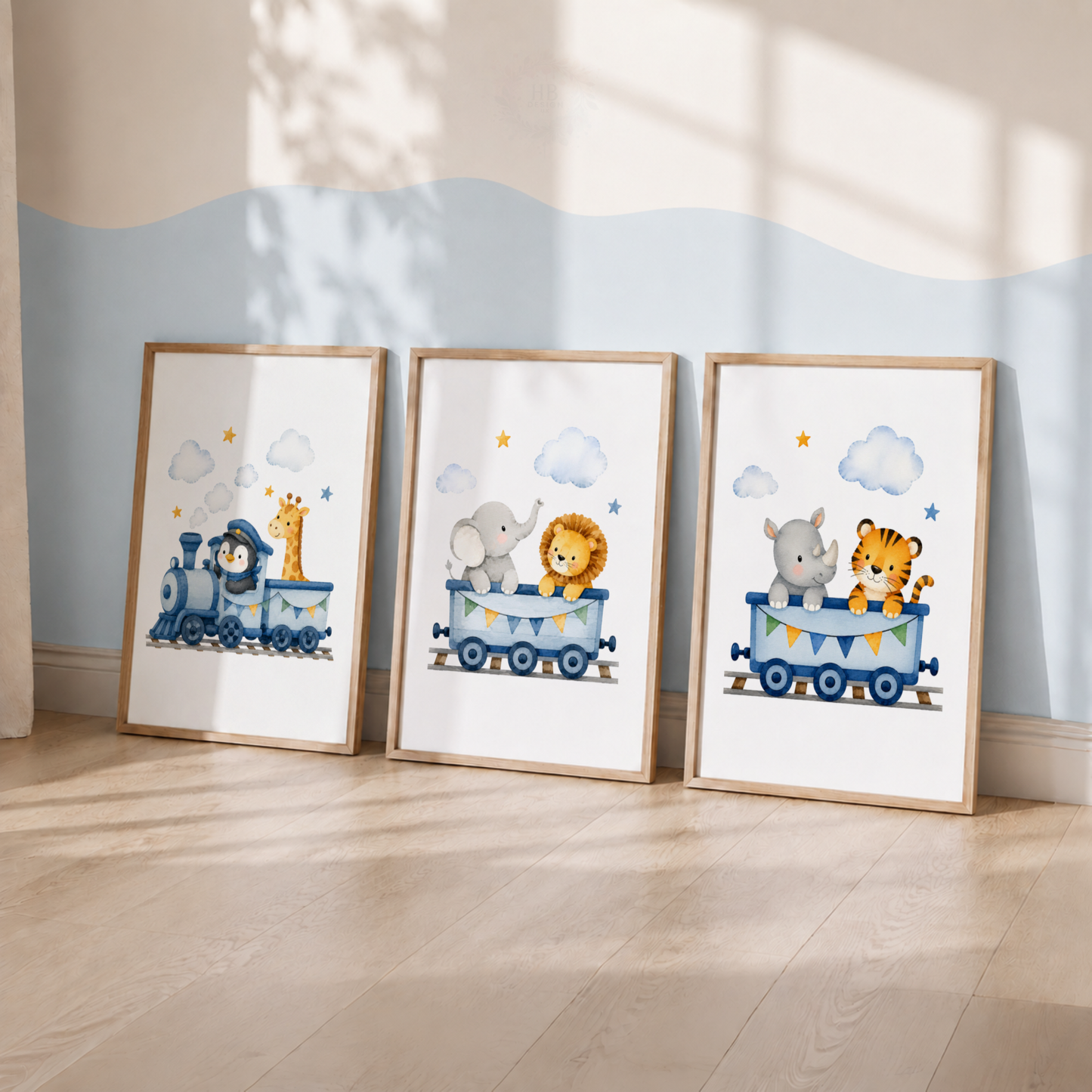 Safari Express – Set of 3 Animal Train Nursery Prints