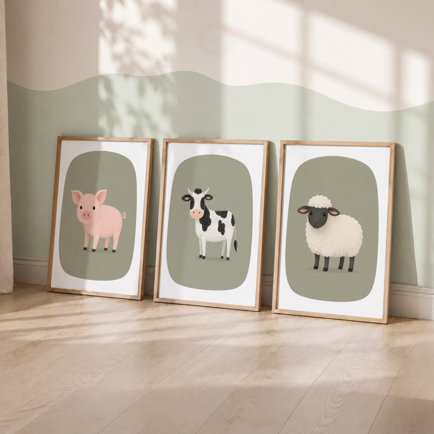 Farm Animal Nursery Prints – Pig, Cow & Sheep Wall Art Set